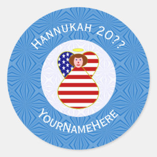USA Engel Rotes Haar Hanukkah-Flagge Personalisier Runder Aufkleber