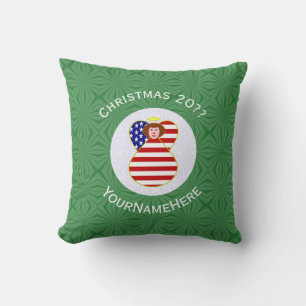 USA-Engel-Weihnachtsflagge mit personalisiertem Te Kissen