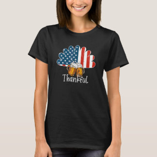 USA Erntedankfest Truthahn Flagge Dankbar Bier Tri T-Shirt