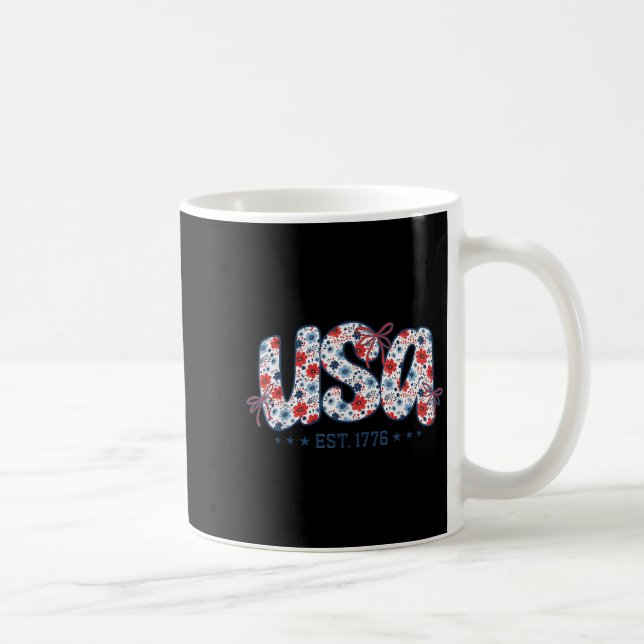 Usa Est 1776 Coquette Bow 4th Of July Usa Floral G Kaffeetasse (Rechts)