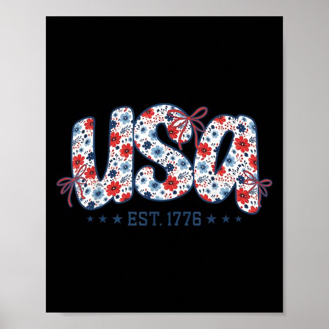 Usa Est 1776 Floral Preppy 4th Of July Coquette Bo Poster (Vorne)