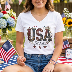 USA Est 1776 Florale Patriotische 250 Jahre T-Shirt