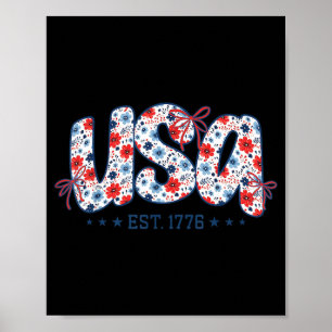 USA Est 1776 Kokette Schleife 4. Juli USA Floral Poster