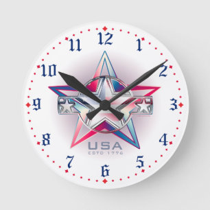USA Estd. 1776 Star Runde Wanduhr