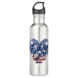 USA Fashion Girl , usa heart flag nyc Edelstahlflasche