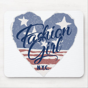 USA Fashion Girl , usa heart flag nyc Mousepad