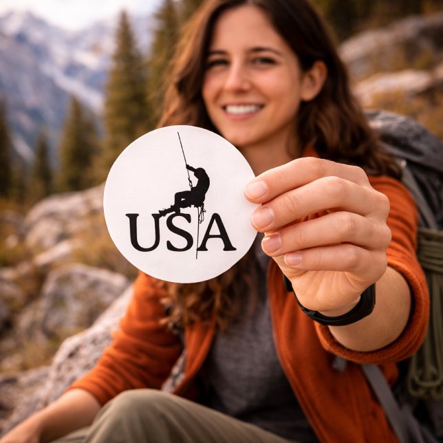 USA Felsenklettern Silhouette Minimalist Runder Aufkleber (Von Creator hochgeladen)