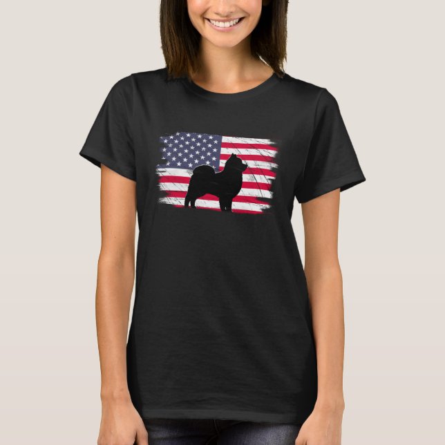 USA Flag 4th of July Pomeranian Dad Mom Dog T-Shirt (Vorderseite)