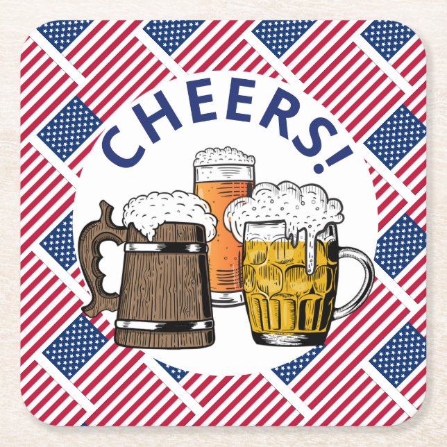 USA FLAG American Beer Rechteckiger Pappuntersetzer (Vorderseite)