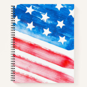 USA Flag American Flag Watercolor Stars Streifen Notizbuch