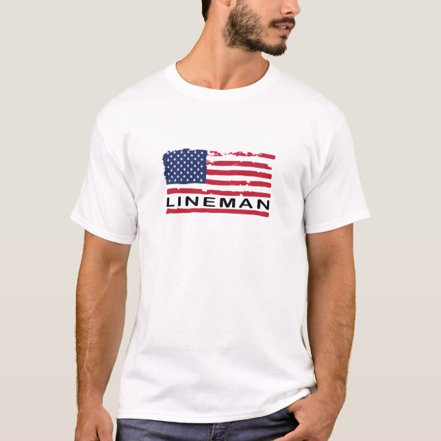 USA Flag American Lineman Patriotic T-Shirt (Vorderseite)
