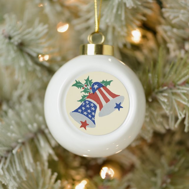USA Flag American Patriotic Christmas Bells Art Keramik Kugel-Ornament (Baum)