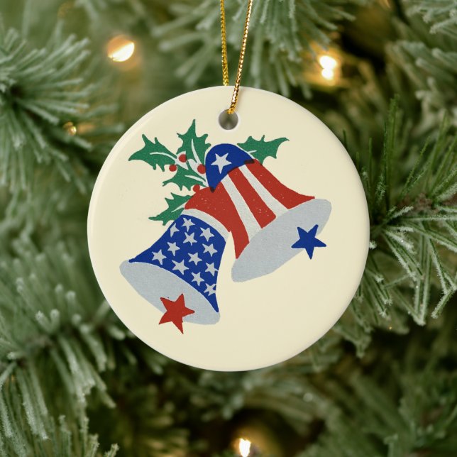 USA Flag American Patriotic Christmas Bells Art Keramik Ornament (Baum)