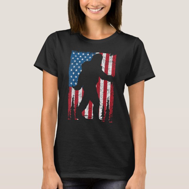 USA Flag American Pride Sasquatch Yeti Cryptozoolo T-Shirt (Vorderseite)