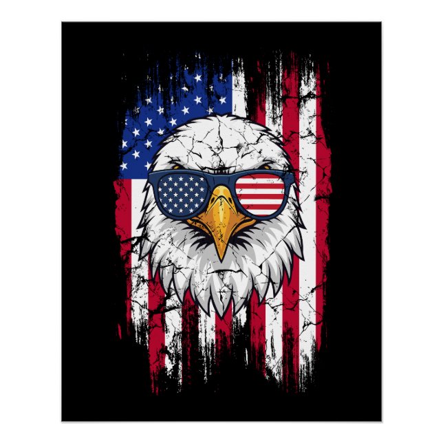 USA Flag And American Bald Eagle Grunge Poster (Vorderseite)