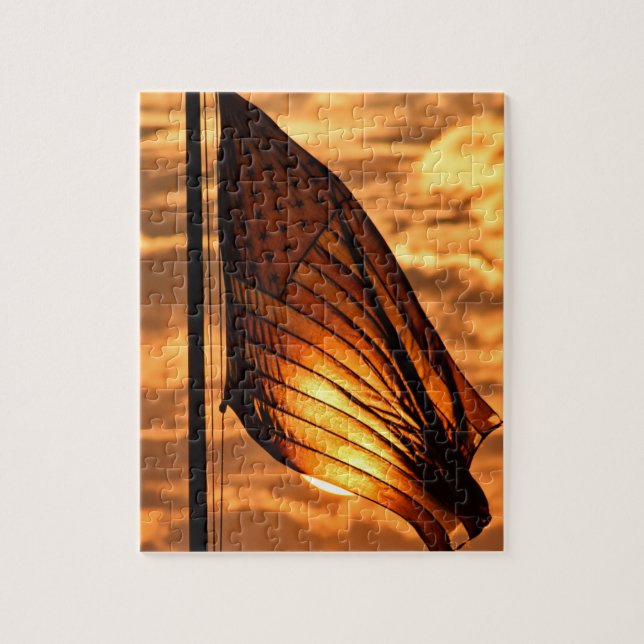 USA Flag bei Sunset - 8x10 - 110 Stk. Jigsaw Puzzl Puzzle (Vertikal)