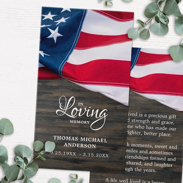 USA Flag Beileid Memorial Funerary Prayer Card (Von Creator hochgeladen)