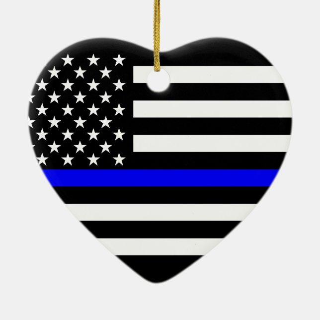 USA Flag Black and White Thin Blue Line Keramikornament (Hinten)