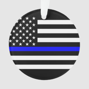 USA Flag Black and White Thin Blue Line Ornament