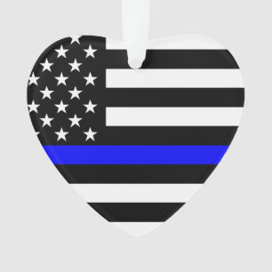 USA Flag Black and White Thin Blue Line Ornament