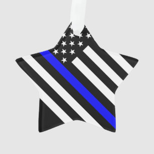 USA Flag Black and White Thin Blue Line Ornament
