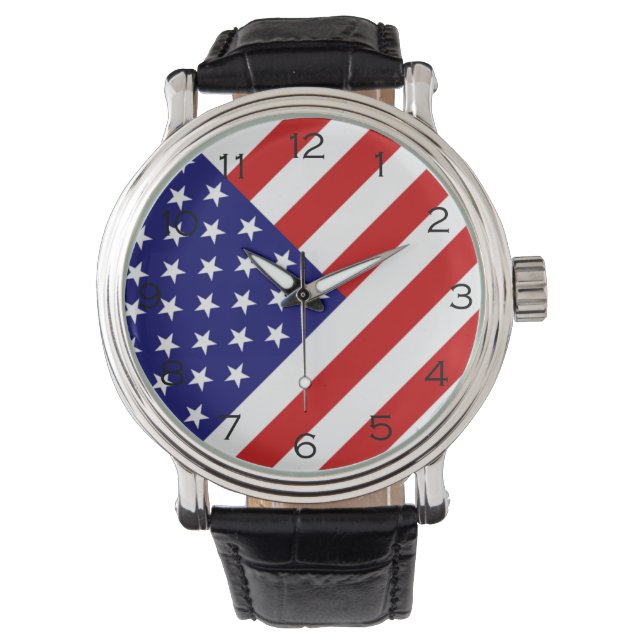 USA Flag Black Numbers (Schwarze Zahlen) Armbanduhr (Vorderseite)