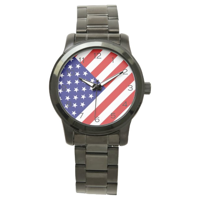 USA Flag Black Numbers (Schwarze Zahlen) Armbanduhr (Vorderseite)