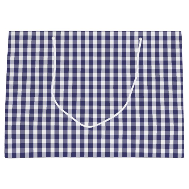 USA Flag Blue and White Gingham Checked Große Geschenktüte (Vorderseite)