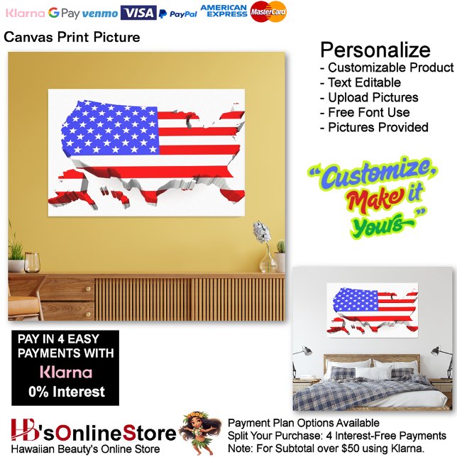 USA Flag Canvas Druckbild Leinwanddruck (United States of America Flag Canvas Print Picture 15.)