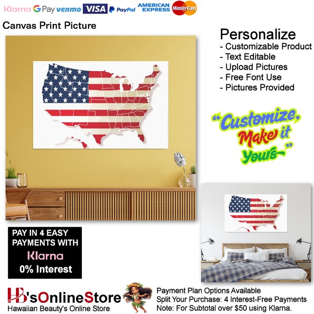 USA Flag Canvas Druckbild Leinwanddruck (United States of America Flag Canvas Print Picture 5.)