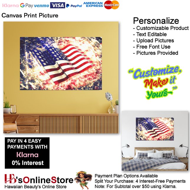 USA Flag Canvas Druckbild Leinwanddruck (United States of America Flag Canvas Print Picture 3.)