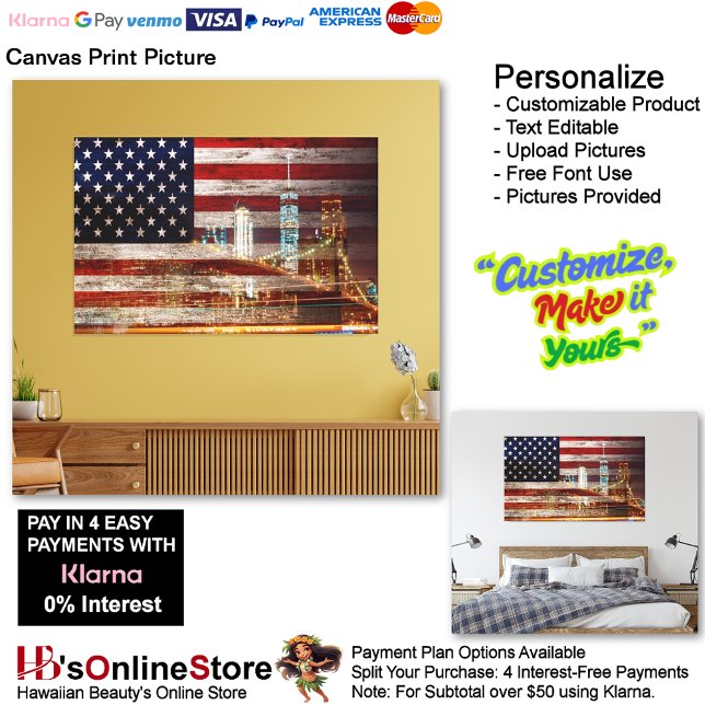 USA Flag Canvas Druckbild Leinwanddruck (United States of America Flag Canvas Print Picture 2.)