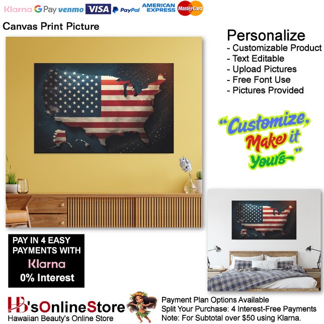 USA Flag Canvas Druckbild Leinwanddruck (United States of America Flag Canvas Print Picture 12.)