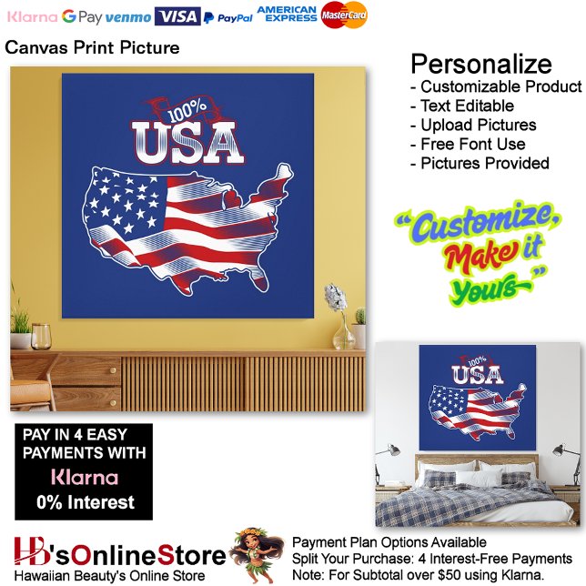 USA Flag Canvas Druckbild Leinwanddruck (United States of America Flag Canvas Print Picture 10.)