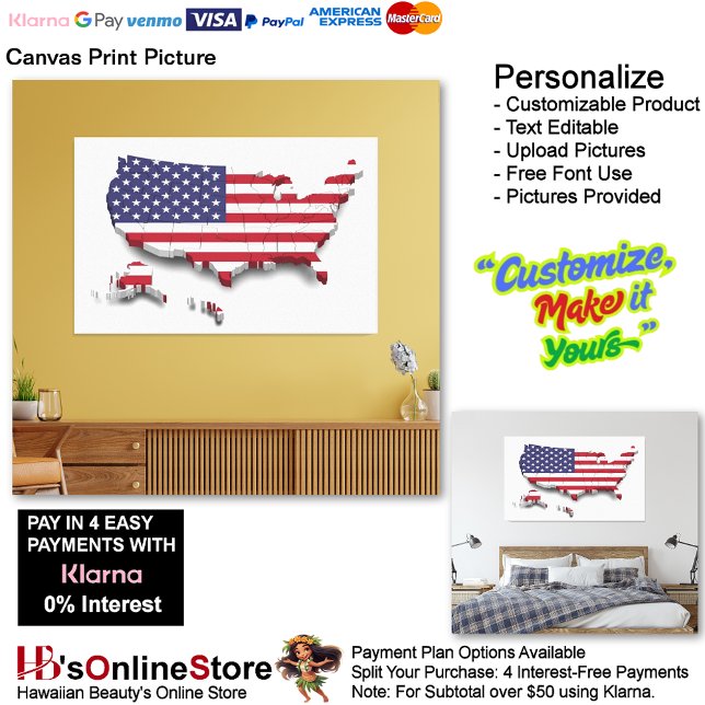 USA Flag Canvas Druckbild Leinwanddruck (United States of America Flag Canvas Print Picture 8.)
