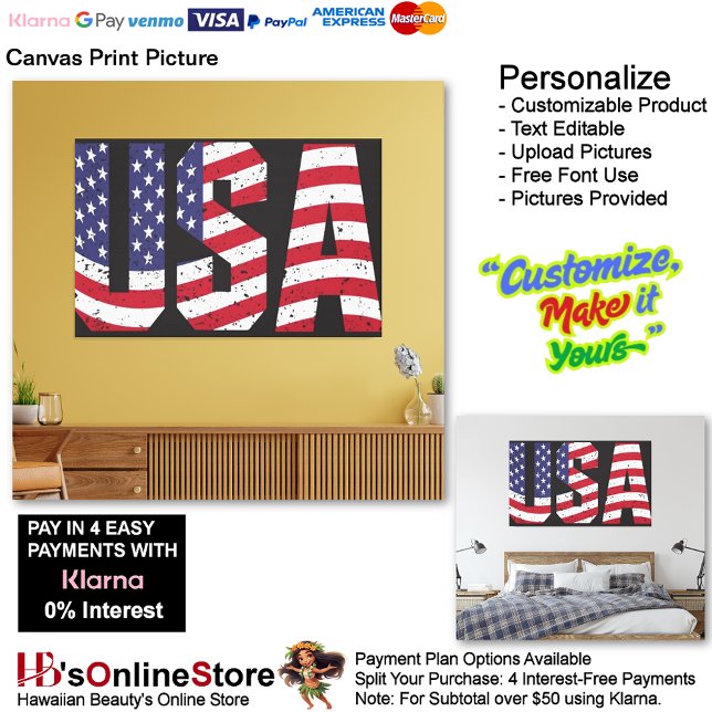 USA Flag Canvas Druckbild Leinwanddruck (United States of America Flag Canvas Print Picture 9.)