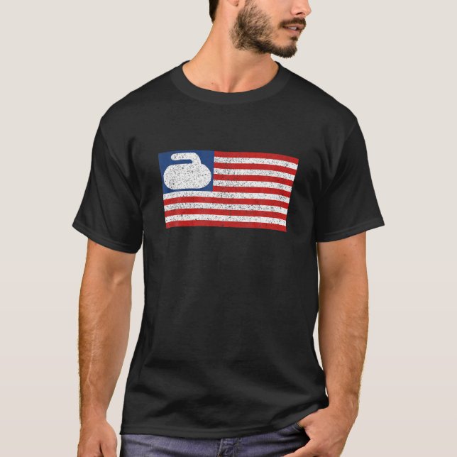 USA Flag Curling Stone Vintag T-Shirt (Vorderseite)