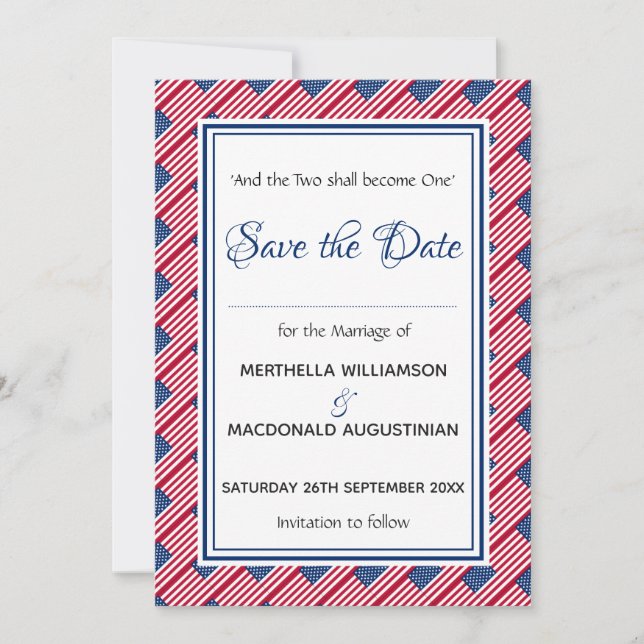 USA FLAG Customized Scripture Stylish American Save The Date (Vorderseite)