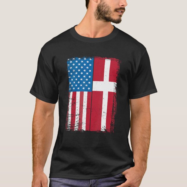 USA Flag Denmark Danish T-Shirt (Vorderseite)