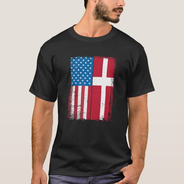 USA Flag Denmark Danish   T-Shirt (Vorderseite)