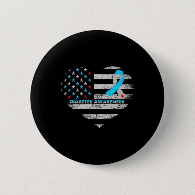 Usa Flag Diabetes Awareness Heart Family Support  Button (Vorderseite)