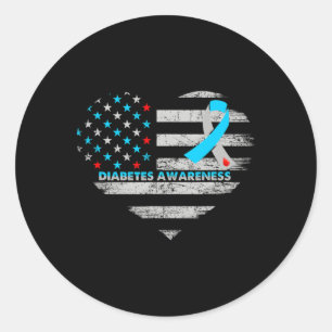 USA Flag Diabetes Awareness Heart Family Support Runder Aufkleber