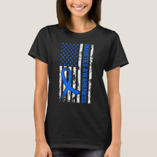 USA Flag Diabetes Awareness T1D Blue Ribbon Supple T-Shirt