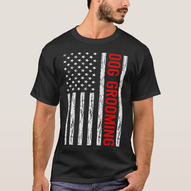 USA Flag Dog Grooming Groomer T-Shirt (Vorderseite)