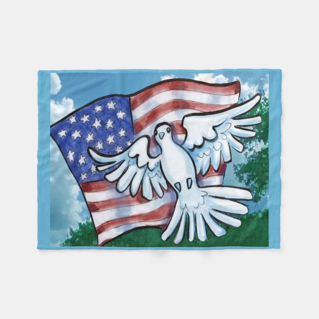USA Flag Dove Fleecedecke (Vorderseite (Horizontal))