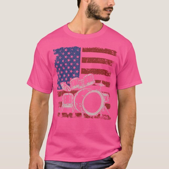 Usa Flag Drummer Schlagzeug Drums Player Musician T-Shirt (Vorderseite)