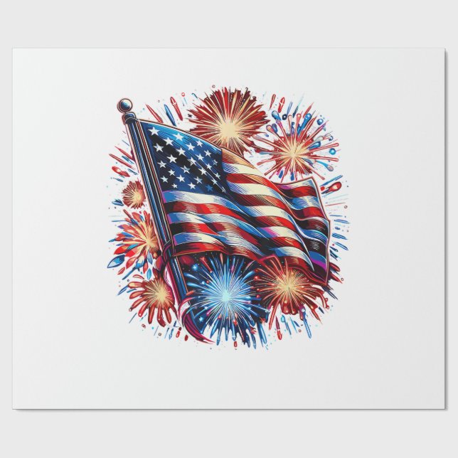 USA Flag Fireworks Patriotic Geschenkpapier (Flach)