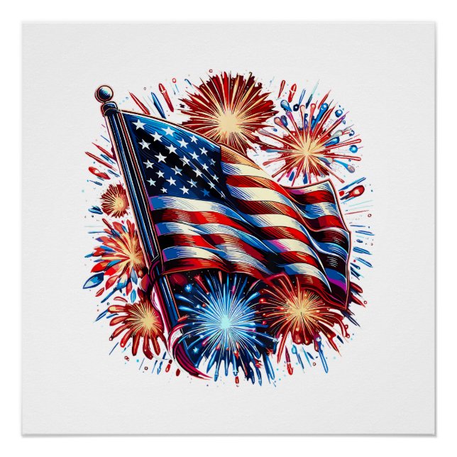 USA Flag Fireworks Patriotic Poster (Vorderseite)