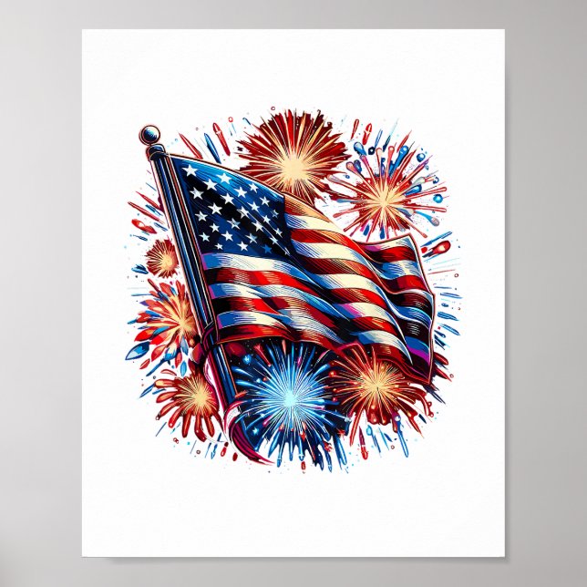 USA Flag Fireworks Patriotic Poster (Vorne)