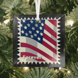 USA FLAG FÜR BRIEFMARKE ORNAMENT AUS GLAS